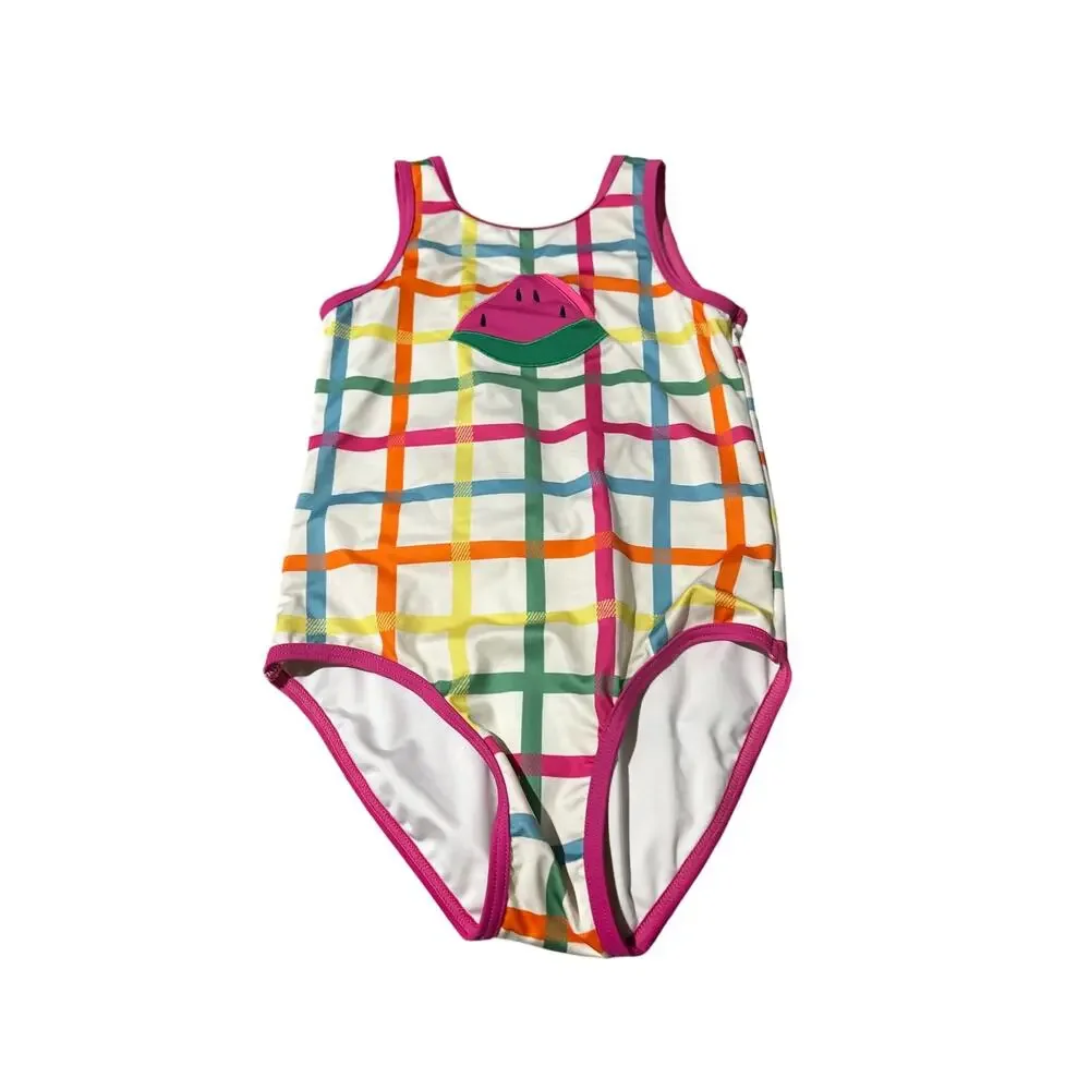 Harper Canyon 8 window pain plaid one piece with watermelon sequin detail euc